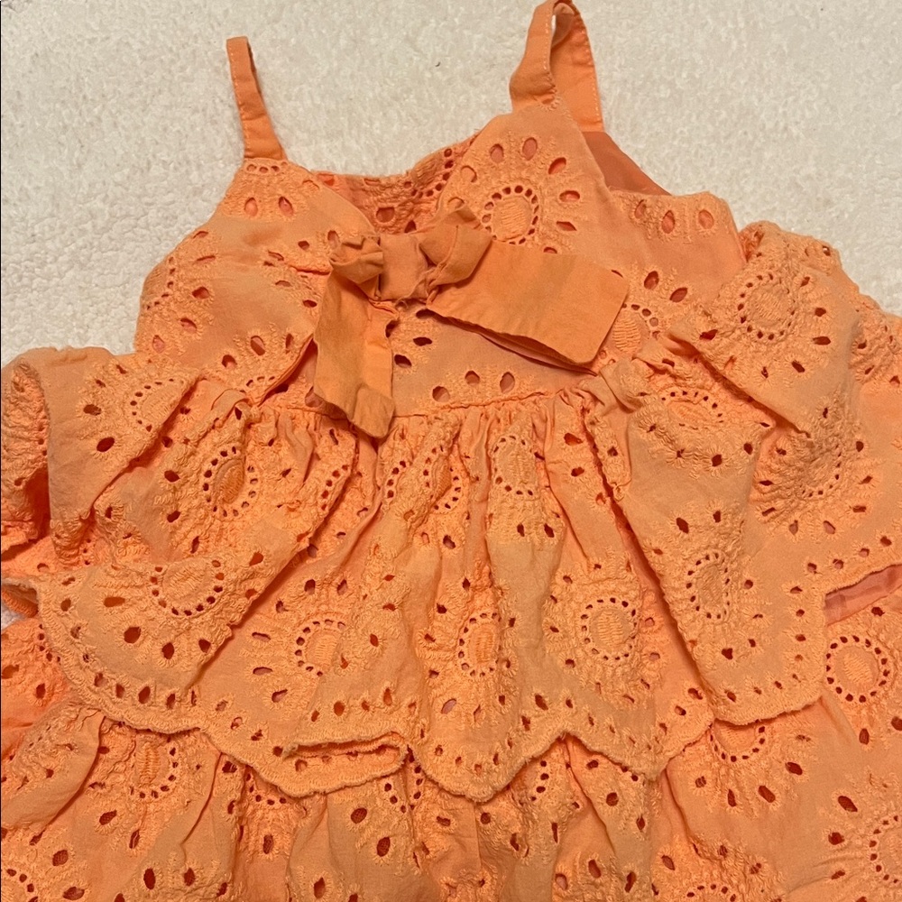 New -Blueberi Boulevard Orange Eyelet Tiered Dress for Girls - Picture 3 of 5